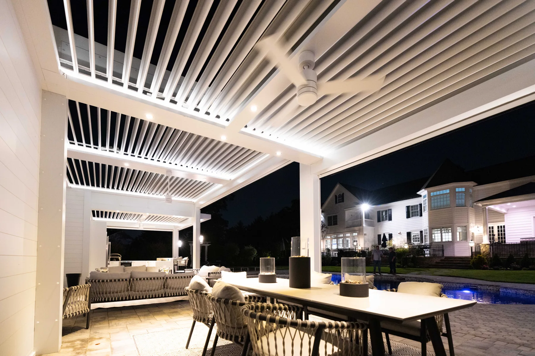 Evening dining pergola with integrated lights