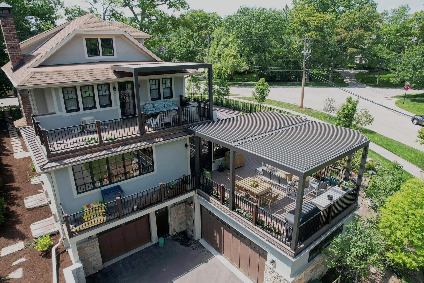Large residential deck with pergola layout