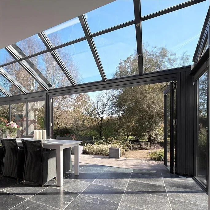 Pergola with transparent roof and outdoor dining