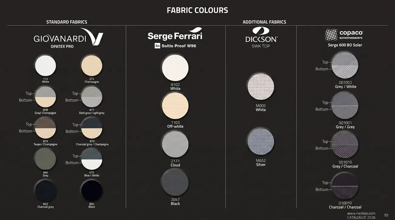 Pergola fabric color options