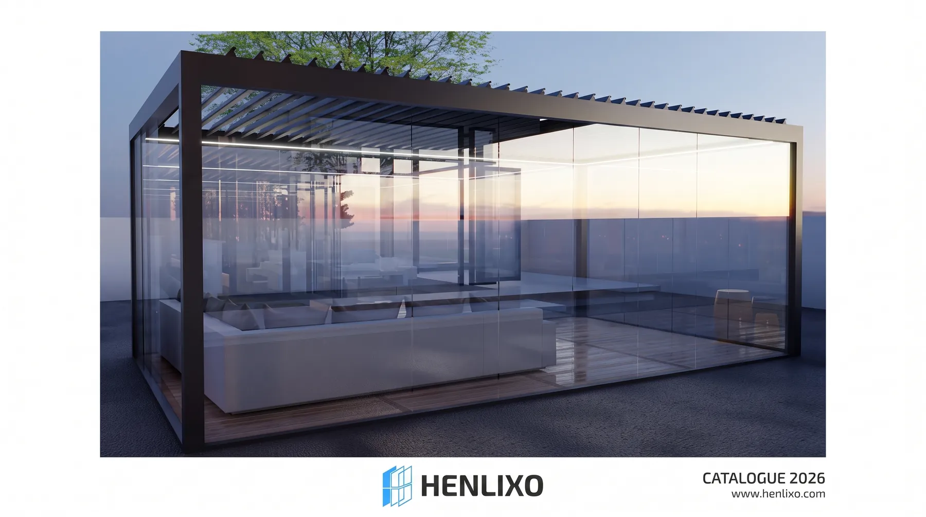 HENLIXO GLASS toughened sliding glass panels enclosing a pergola